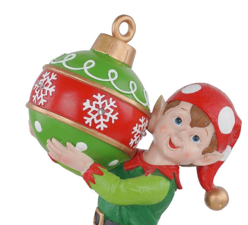 Elfo in resina con luci led nella sfera - H.38 cm