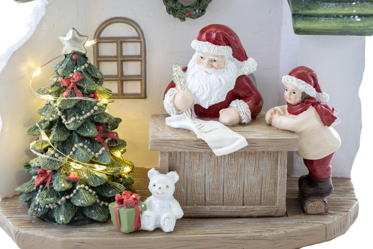 Casetta babbo natale in resina con led - H.18 cm