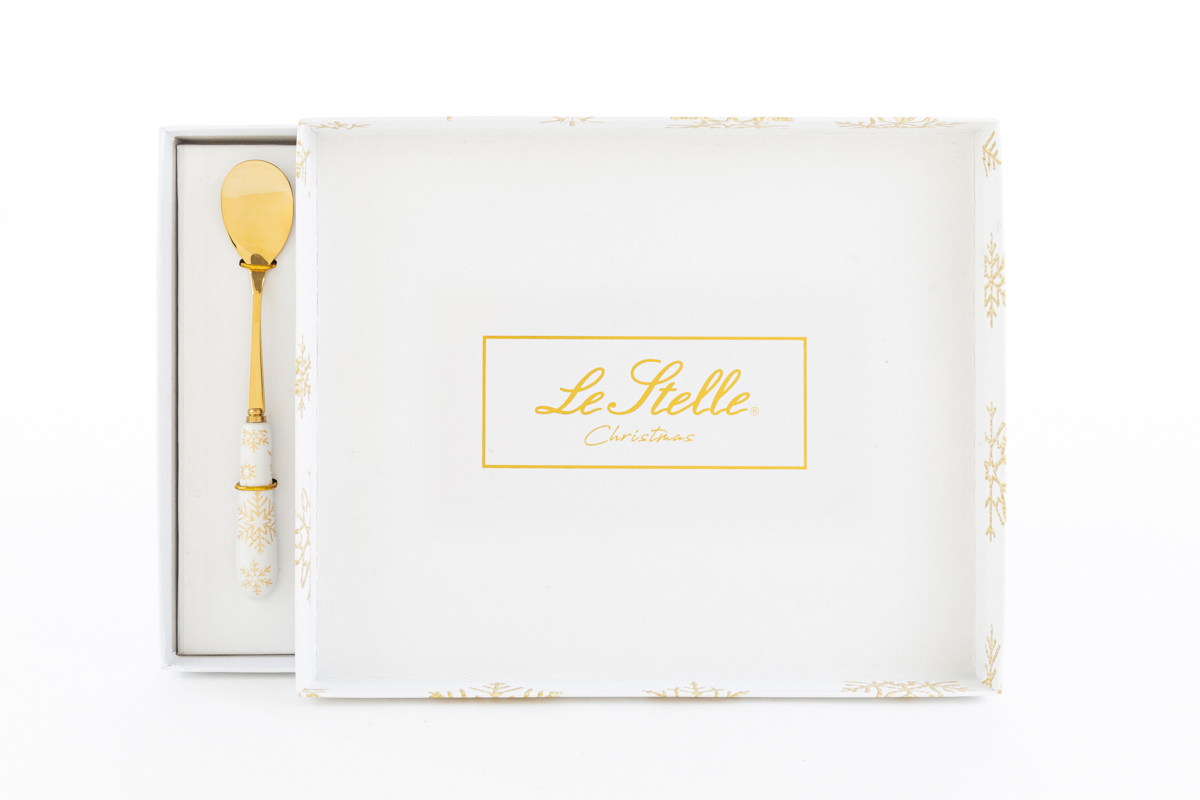 Set 6 cucchiaini da dolce con manico natalizio bianco - 15 cm