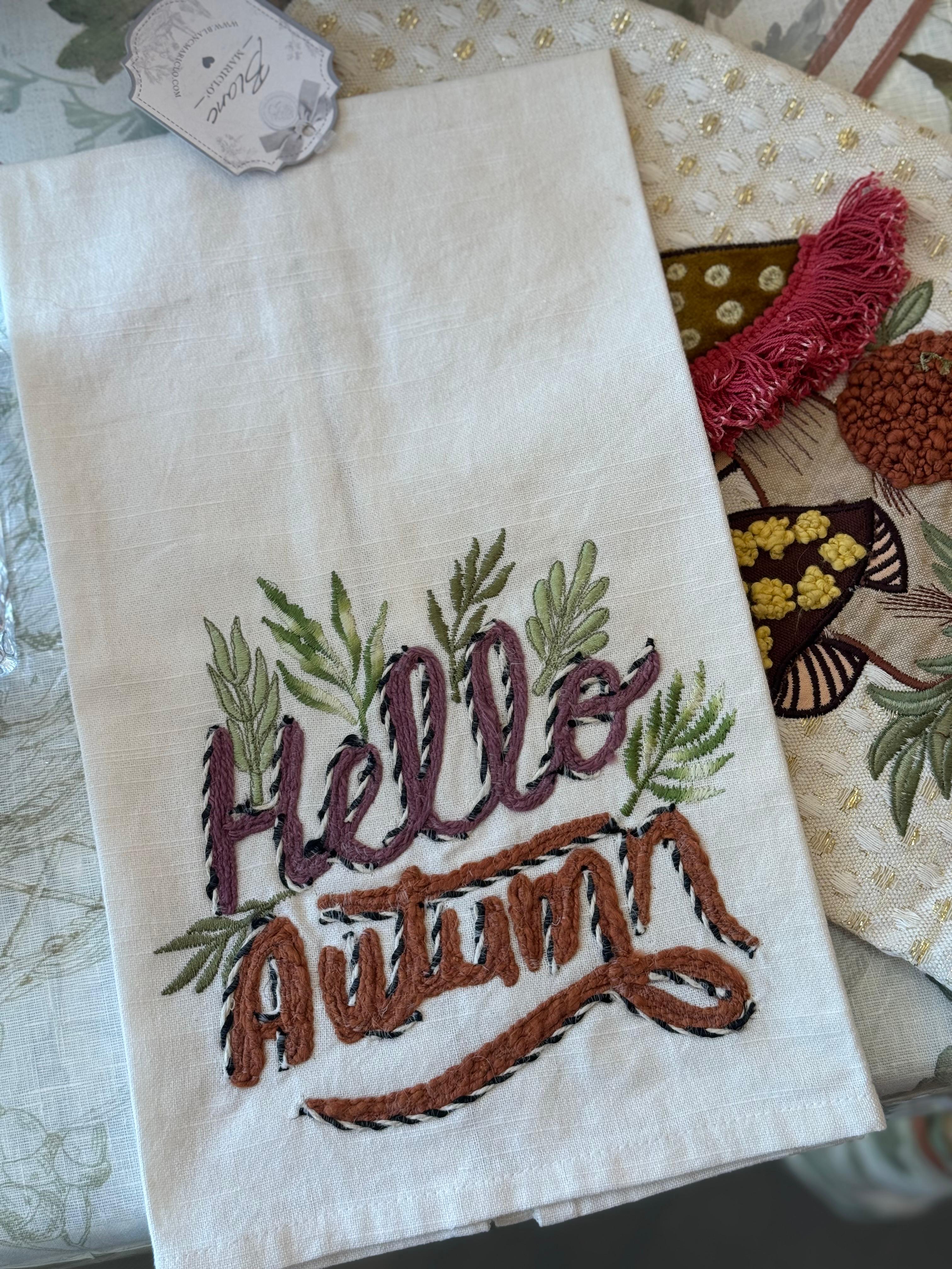 Canovaccio con ricamo autunnale - 2 varianti - 40x70 cm - Blanc Mariclo