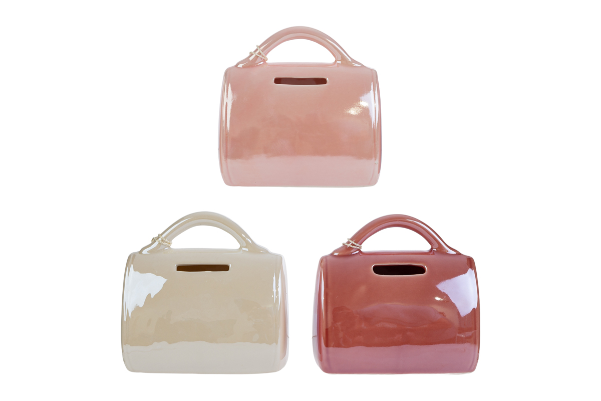 Salvadanaio borsetta in porcellana lucida - 3 colori ass - H.11x6x11 cm - Le Stelle