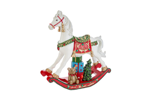 Cavalluccio a dondolo in resina con led - 23x25 cm