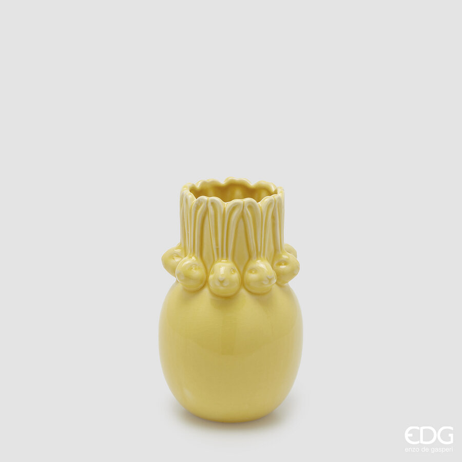 Vaso in ceramica conigli Easter bombato - H.20x12 cm - Vari colori - EDG