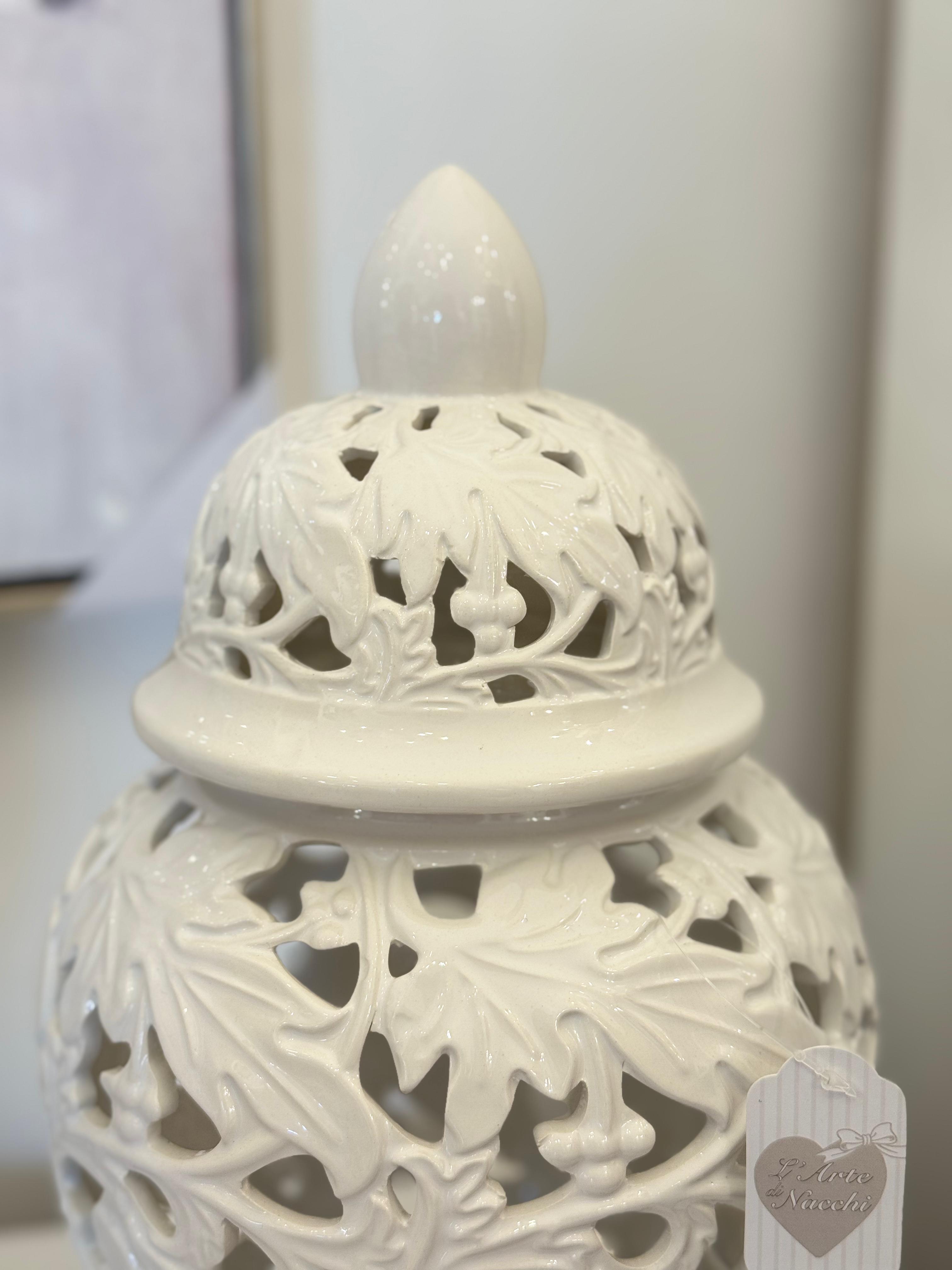 Potiche in ceramica traforata bianca - 20x20x37 cm - L'Arte di Nacchi