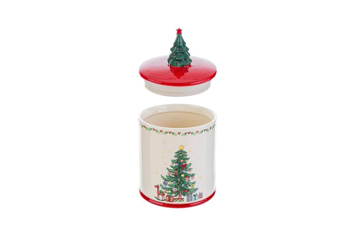 Biscottiera in ceramica con albero di natale - H.22.5 cm