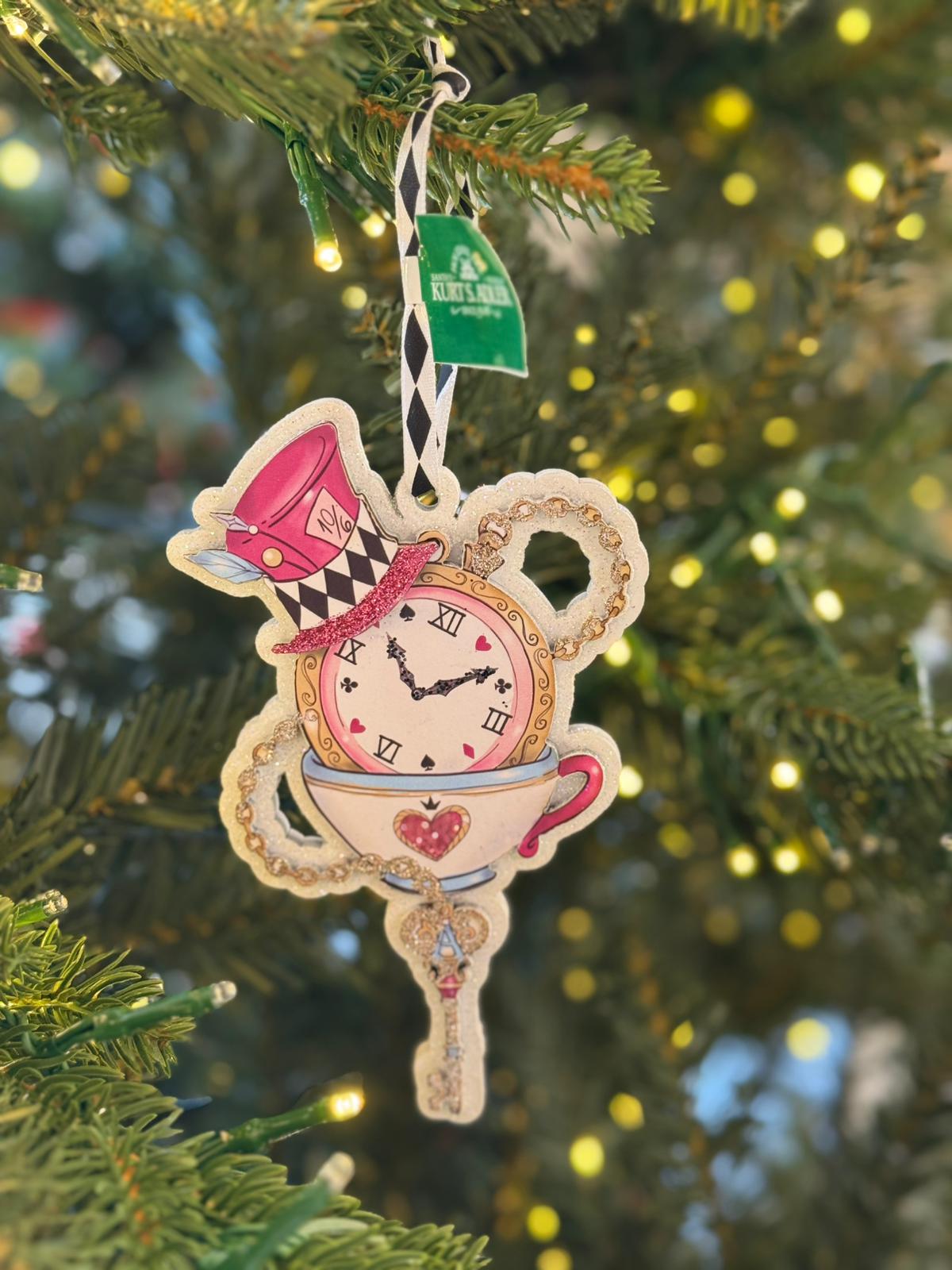 Decorazione natalizia chiave e orologio di Alice in MDF - 14x10 / 10x10 cm - Kurt Adler