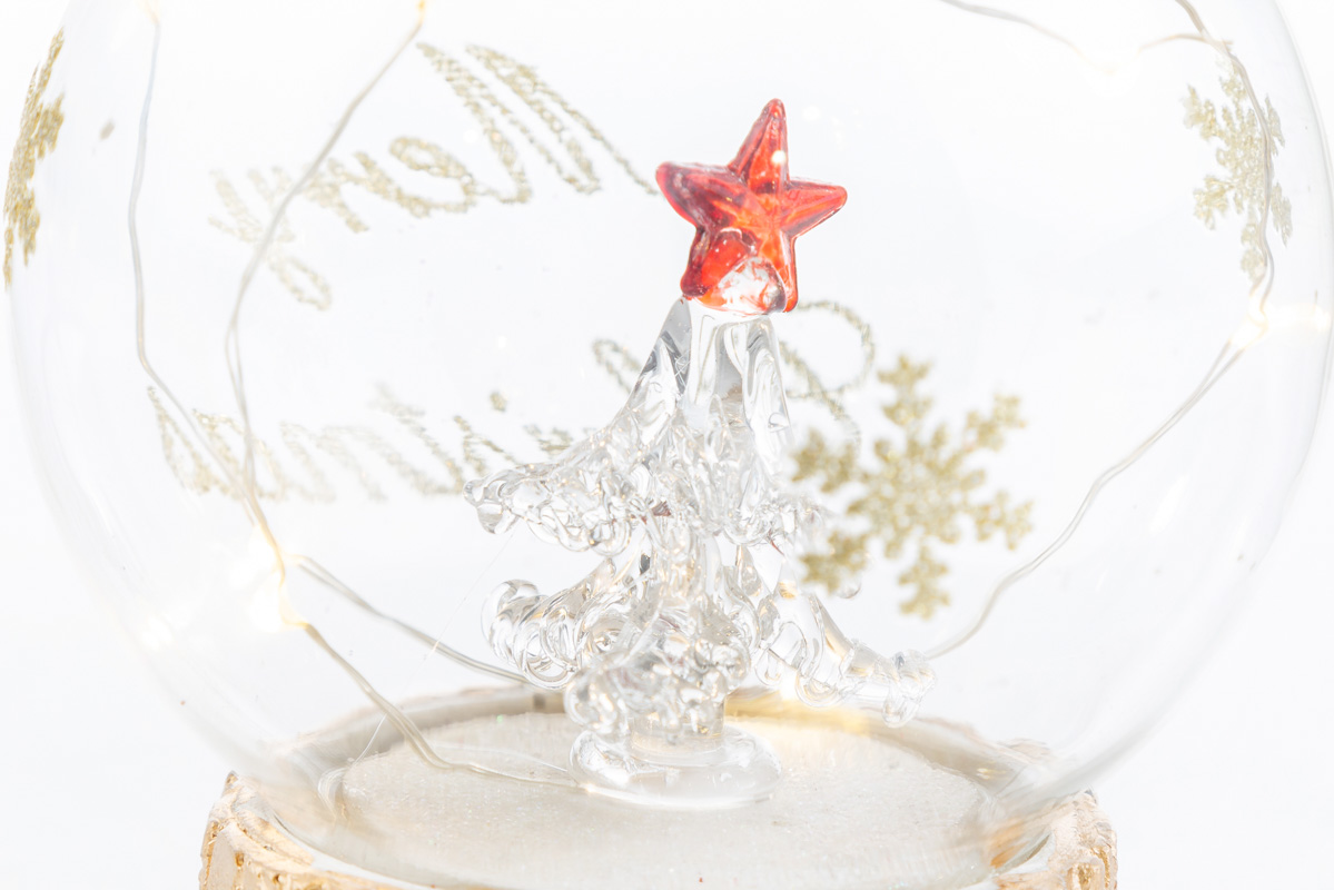 Sfera vetro natalizia base oro con led - 3 assortiti - diam.10 cm