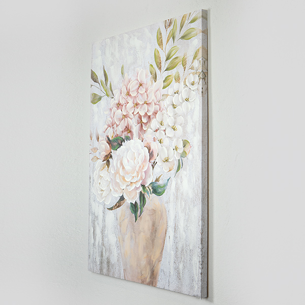 Quadro in tela vaso con fiori rosa - 70x100 cm - Eurolamp