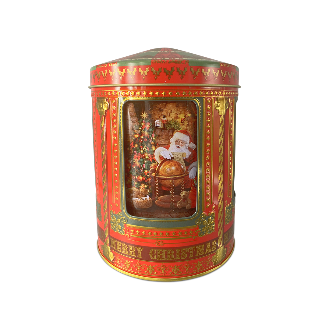 Scatola carillon rotonda in latta Babbo Natale - 12x16 cm - StyleBox