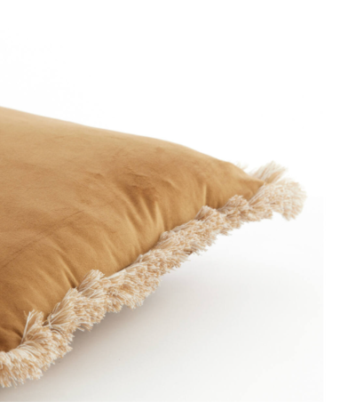 Cuscino arredo quadrato velluto bronzo con frange mod. LIENA - 45x45 cm - Light e Living