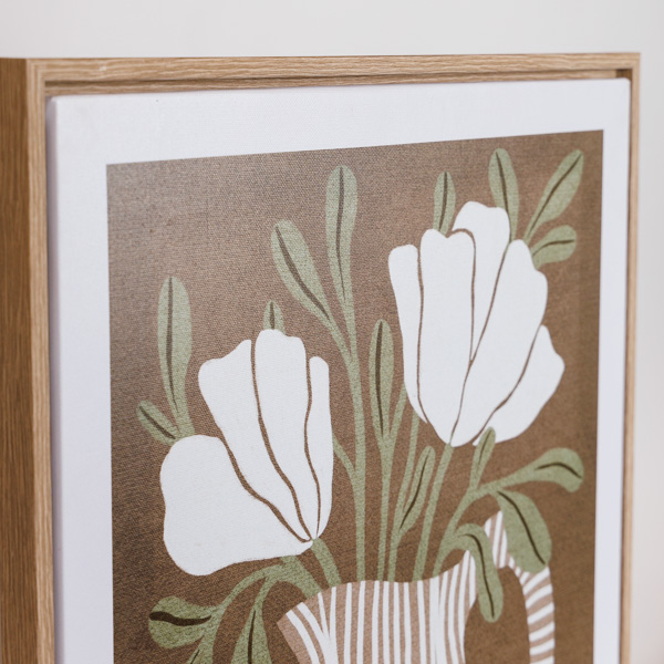 Quadro in tela c/brocca e fiori bianco e marrone - 40x50 cm - Eurolamp