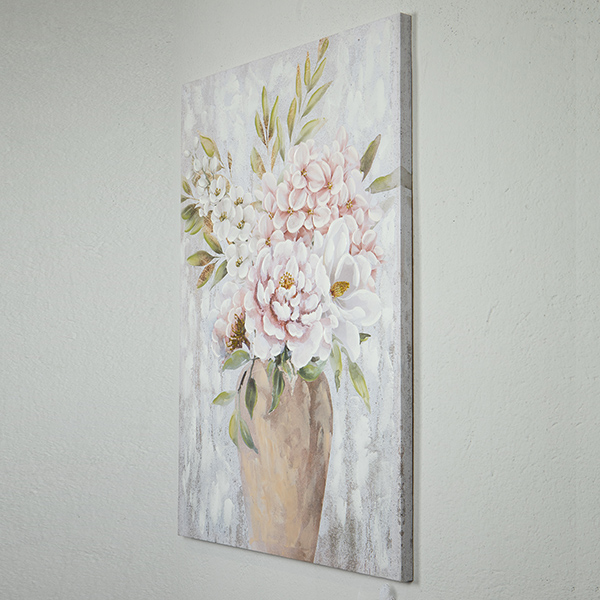 Quadro in tela vaso con fiori rosa - 70x100 cm - Eurolamp