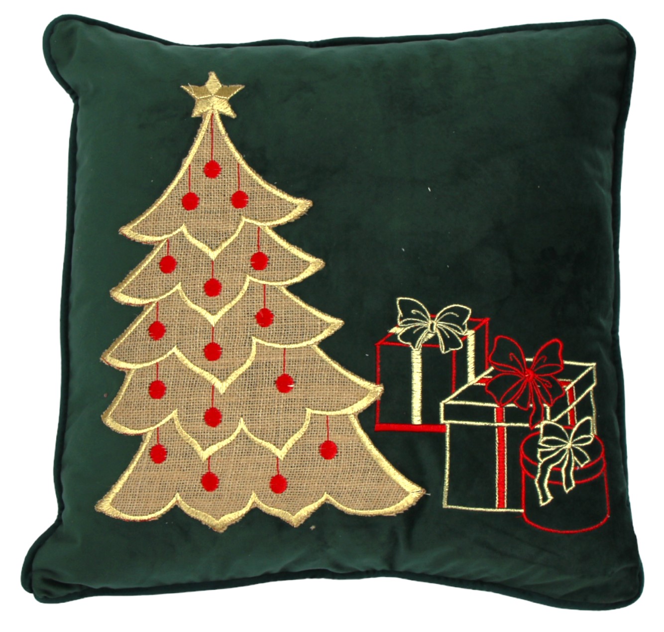 Cuscino in velluto con ricamo albero con regali  - 45x45 cm -  3 varianti - Fiorentino Home