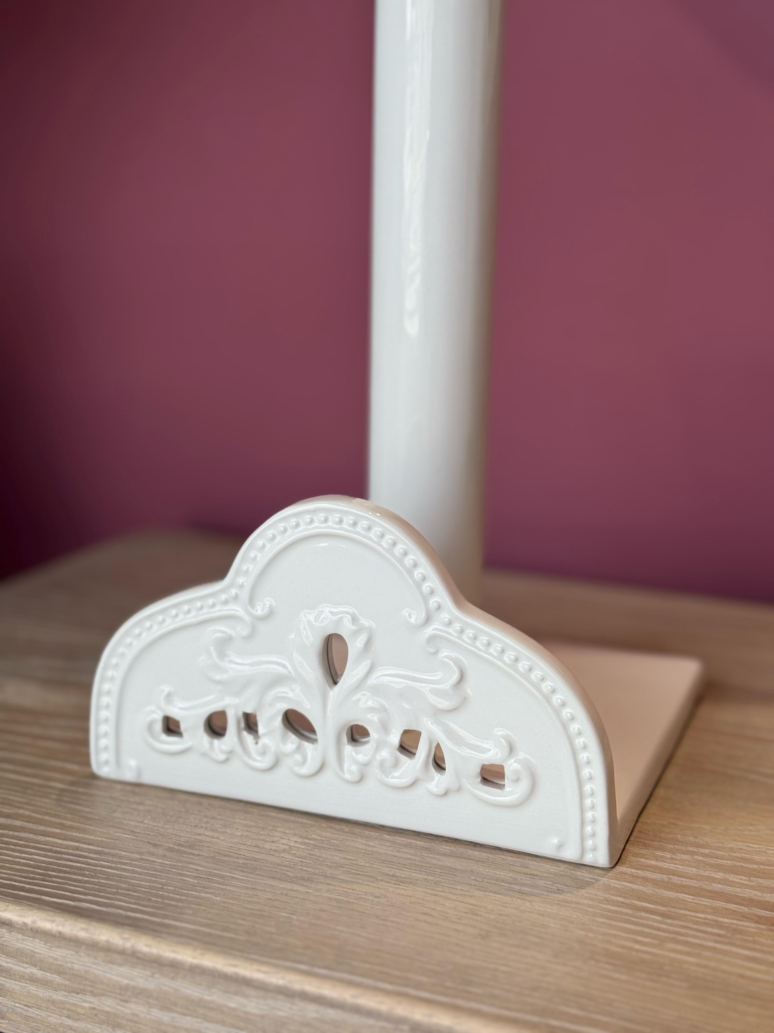 Portascottex in ceramica traforata c/fiocco - Cataleya Collection -  H.31x15.5x14.5 cm - L'Arte di Nacchi