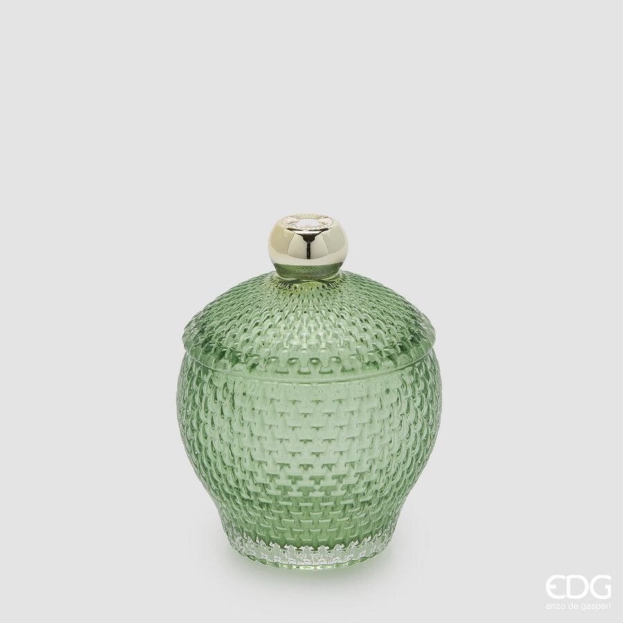 Contenitore in vetro decorativo micro quadretti bombato - H.14.5x10.5 cm - 3 varianti - EDG