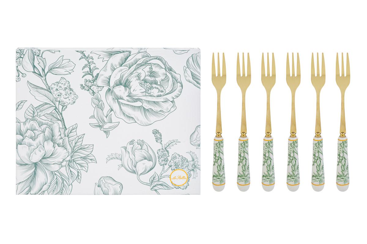 Set 6 forchettine da dolce con manico decorato celeste/verde - 15 cm - Le Stelle
