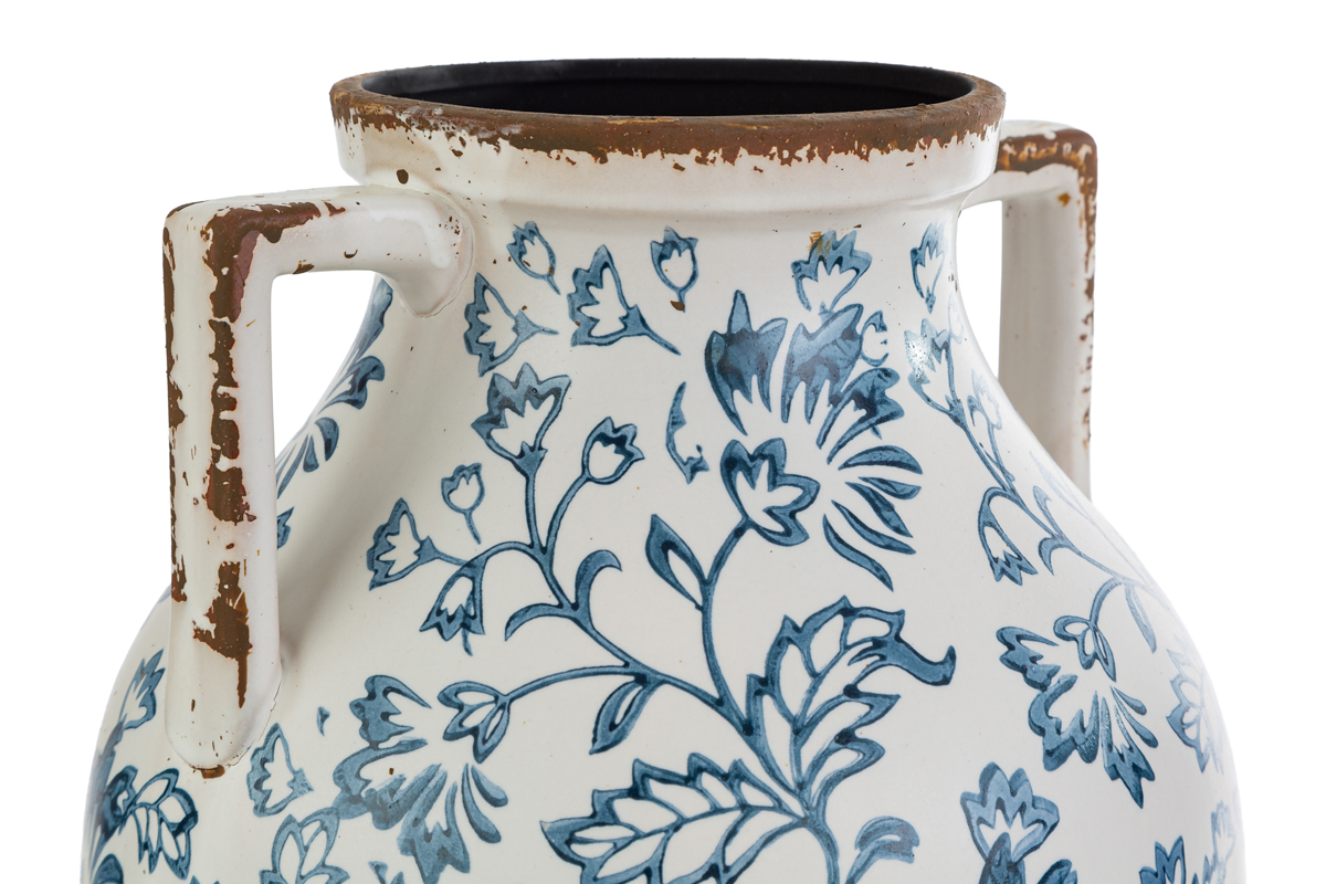 Vaso anfora in ceramica con motivo floreale blu - H.45x26 cm - Le Stelle