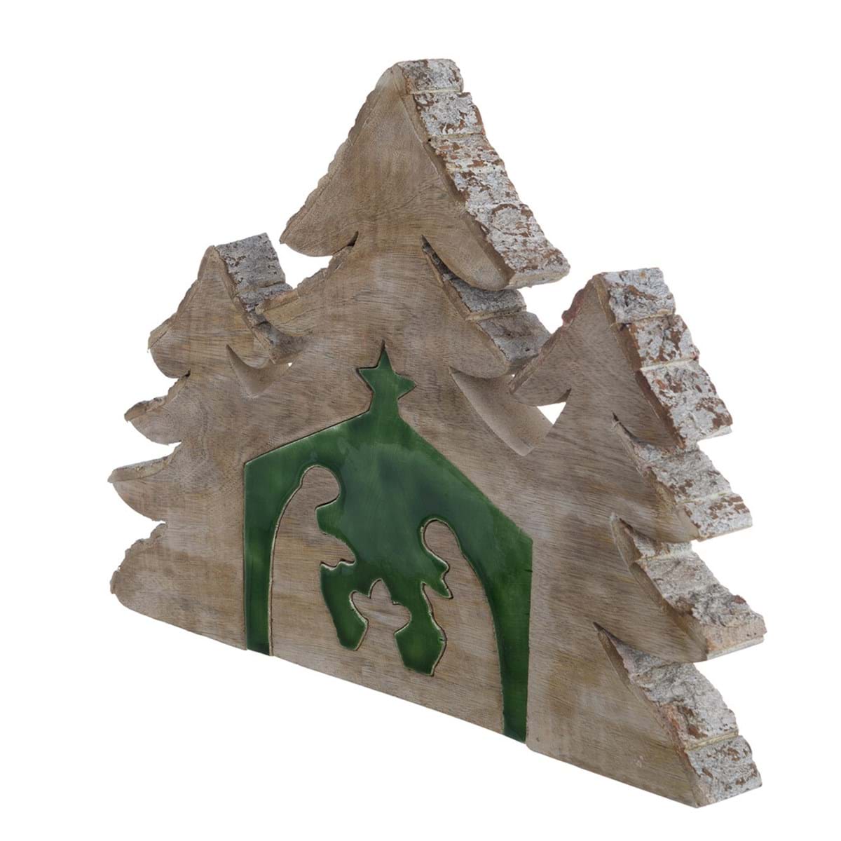 Decoro alberi di natale con natività in legno di mango - Collezione Foresta D'Inverno - 44x3x34 cm - Blanc Mariclo