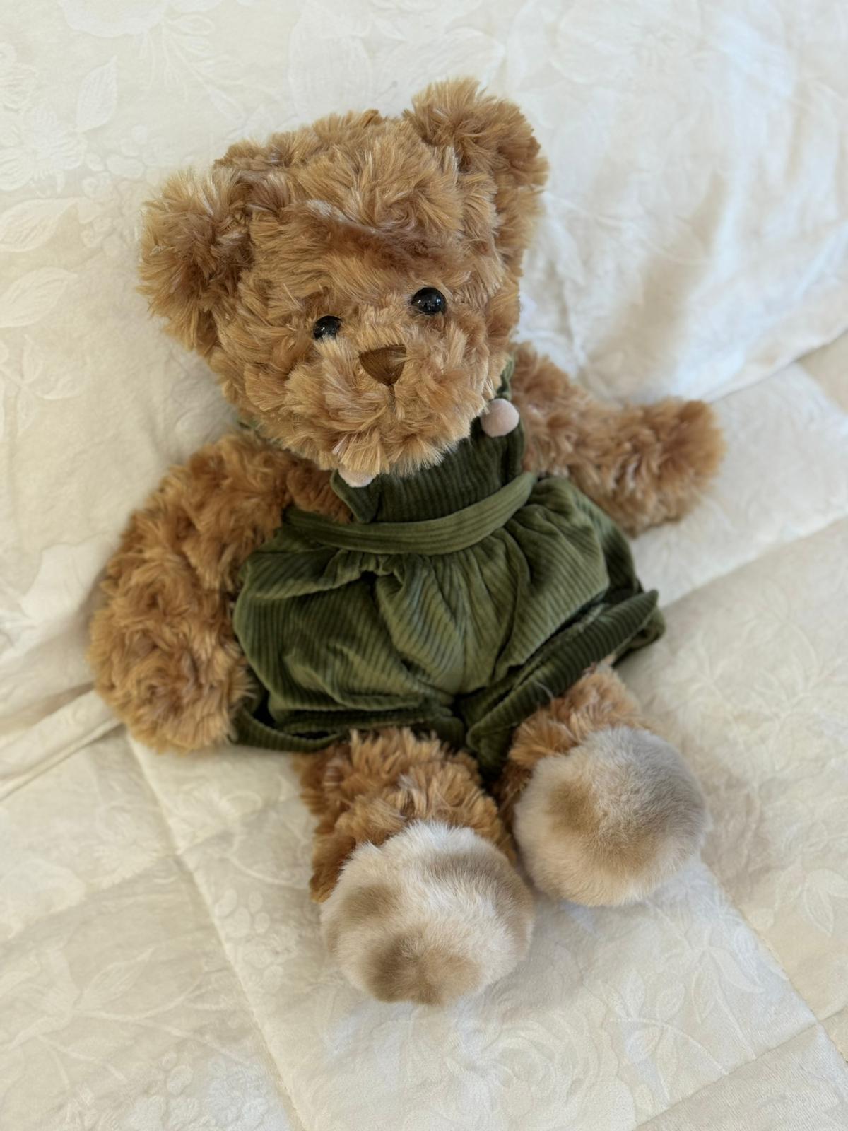 Orsetto peluche con salopette verde MAVI - H.35 cm - Bukowski