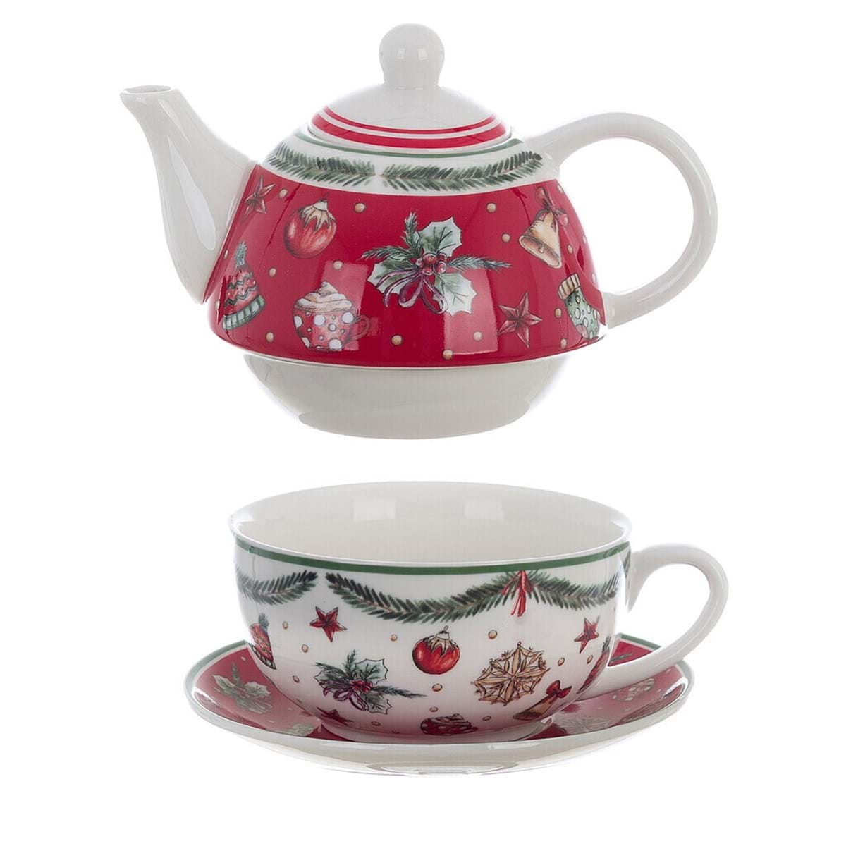 Teapot con piattino natalizia in porcellana - 16x14 cm - capacita 400 ML