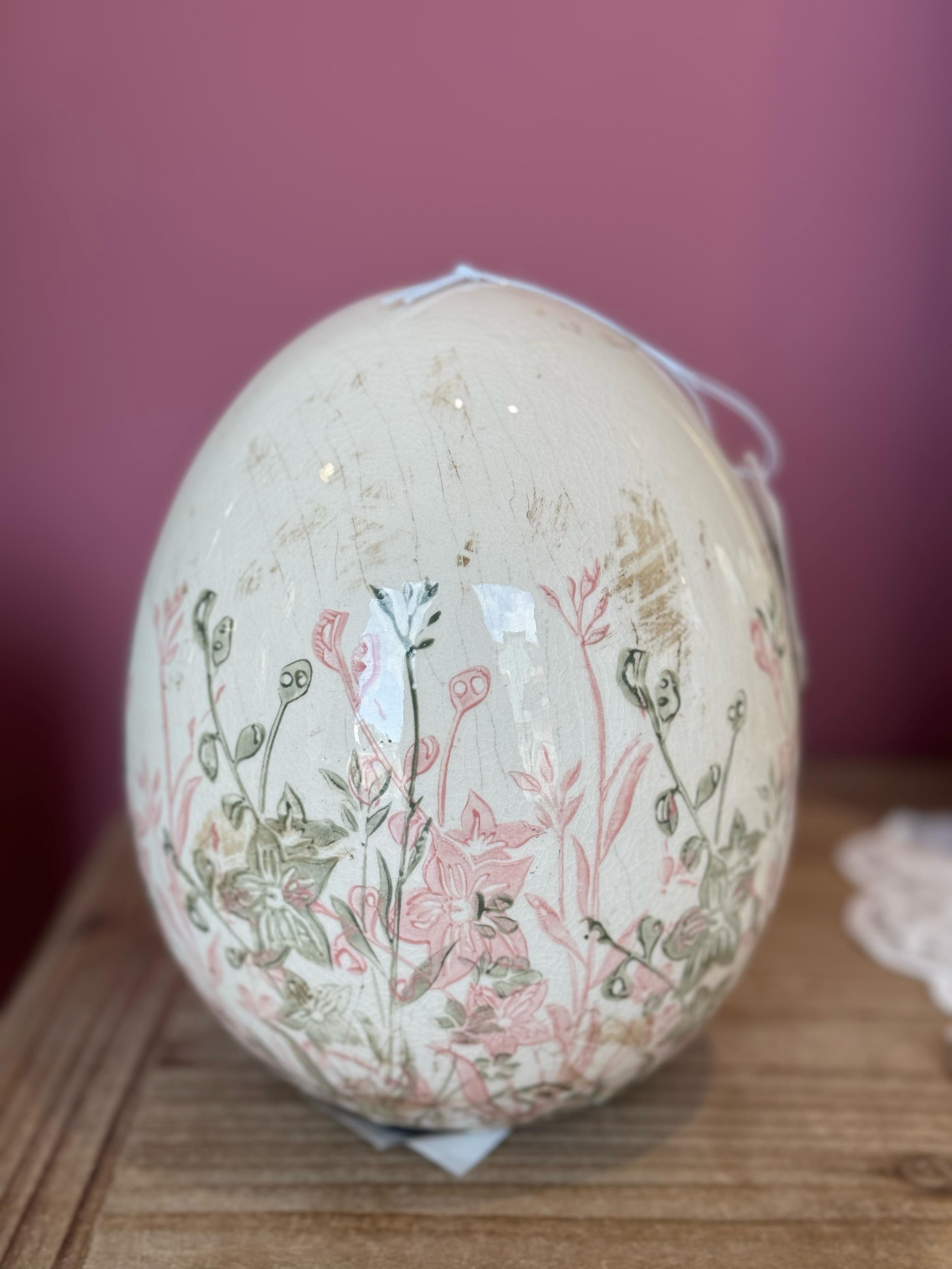 Uovo in ceramica con motivo floreale - H.16x14 cm - L'Arte di Nacchi