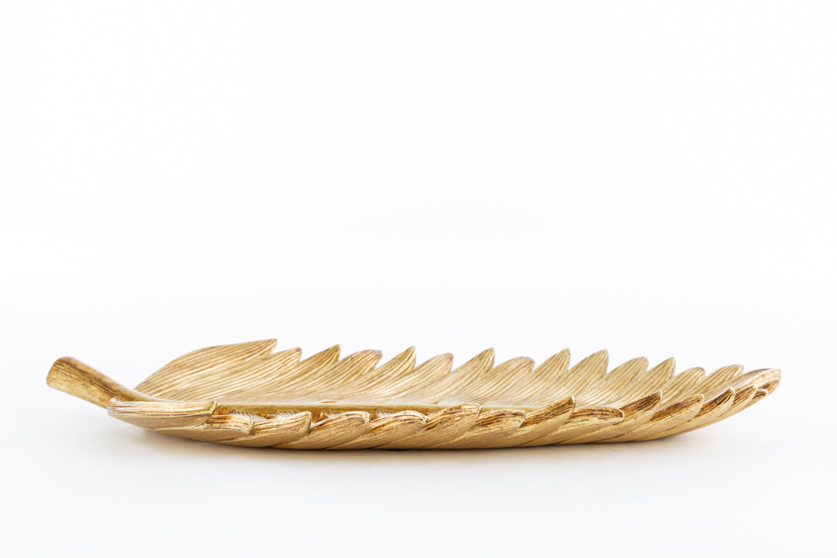 Vassoio foglia in resina oro - 31x14 cm