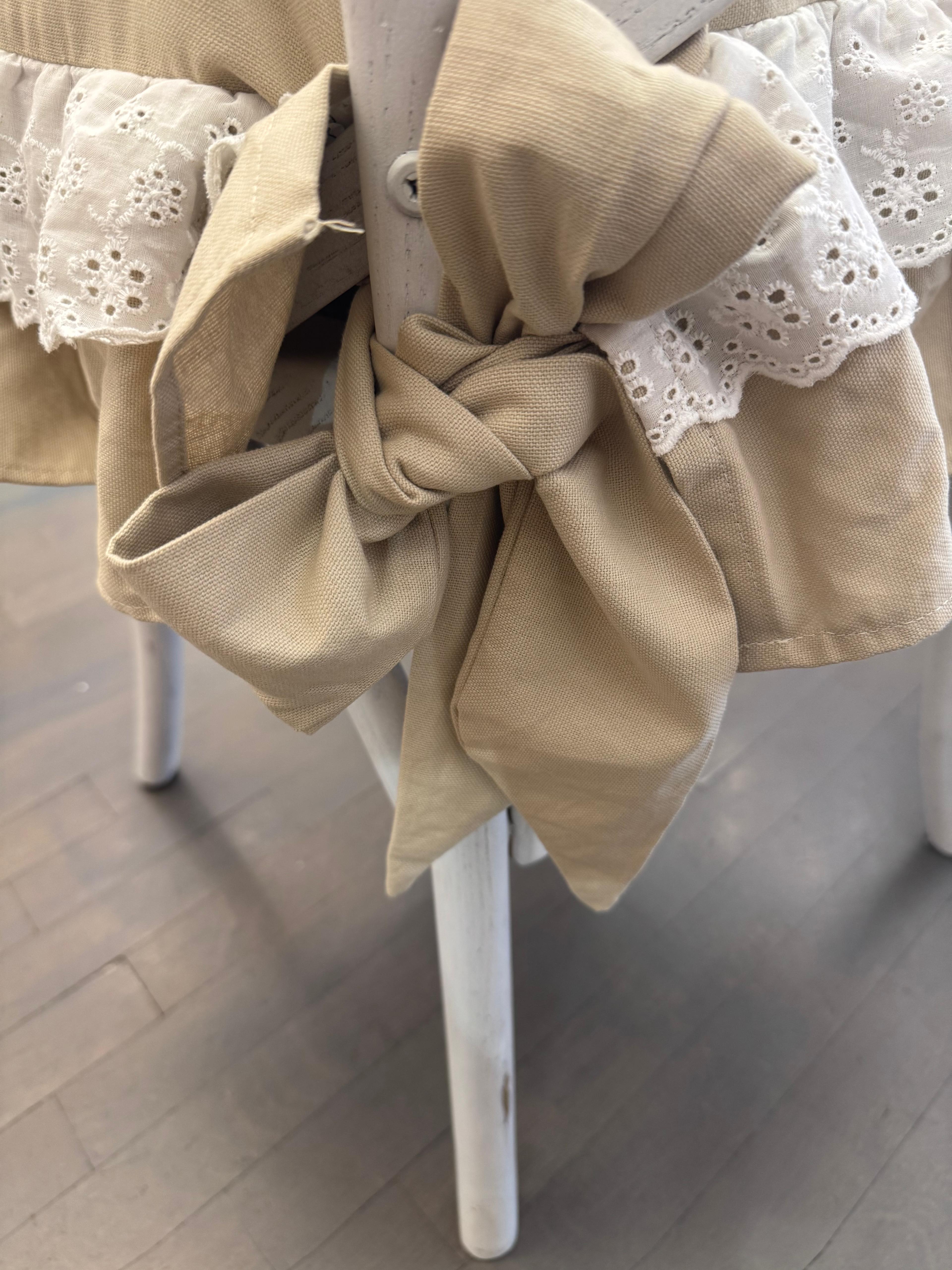 Cuscino da sedia sartoriale in panama con pizzo sangallo - SABBIA - 45x45 cm - FiorentinoHome