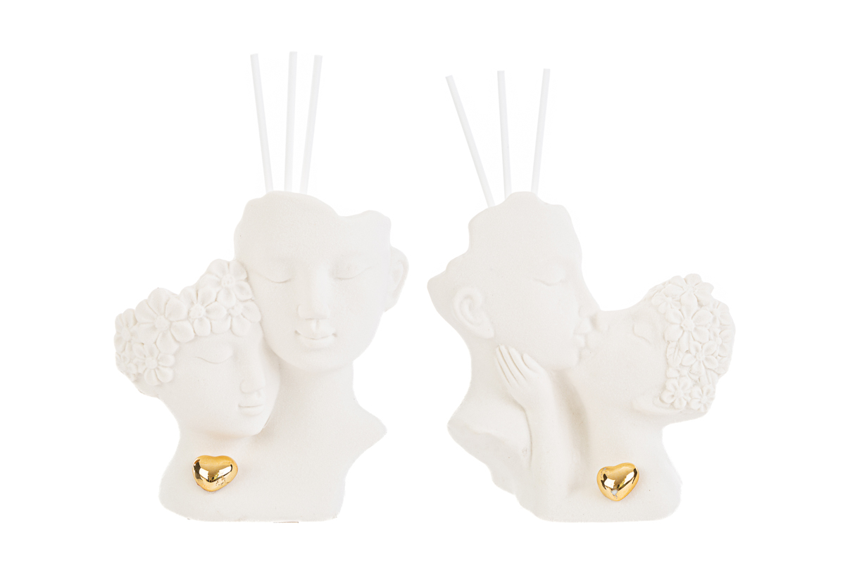 Profumatore coppia sposi in porcellana con cuore oro - 11x11 cm - Le Stelle