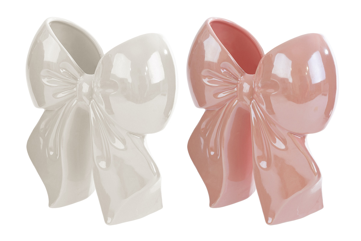 Vaso fiocco in porcellana lucida - rosa/bianco - H.19.5x8x17 cm - Le Stelle