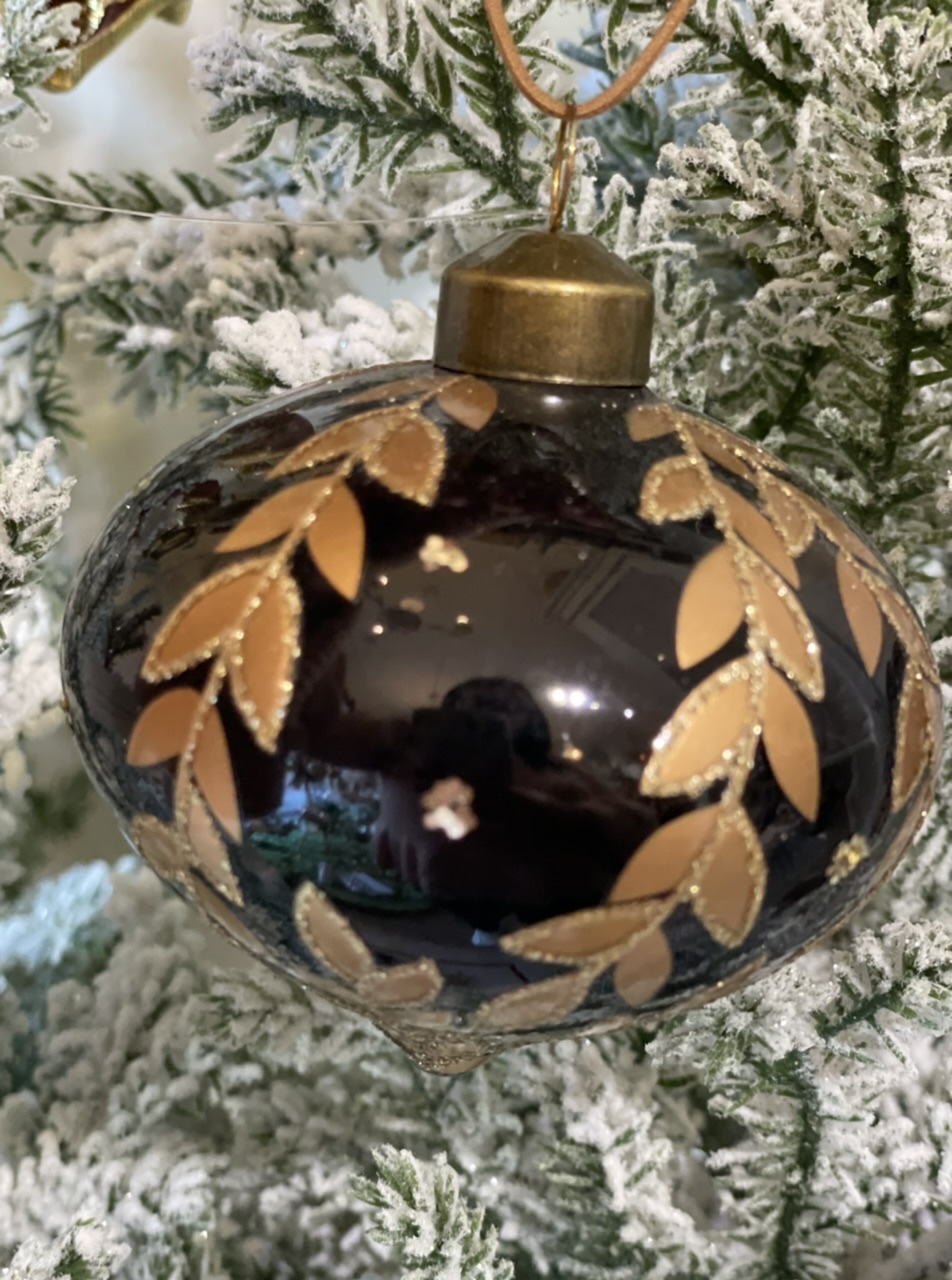 Appendino sfera nero e oro con brillantini in rilievo -  vetro decoro natalizio - disponibile in due modelli diversi  - edg
