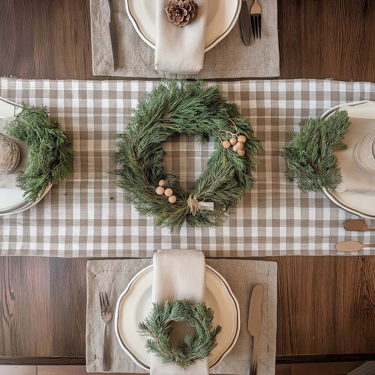 Runner in cotone a quadri tortora Bolgheri - 50x170 cm - Blanc Mariclo