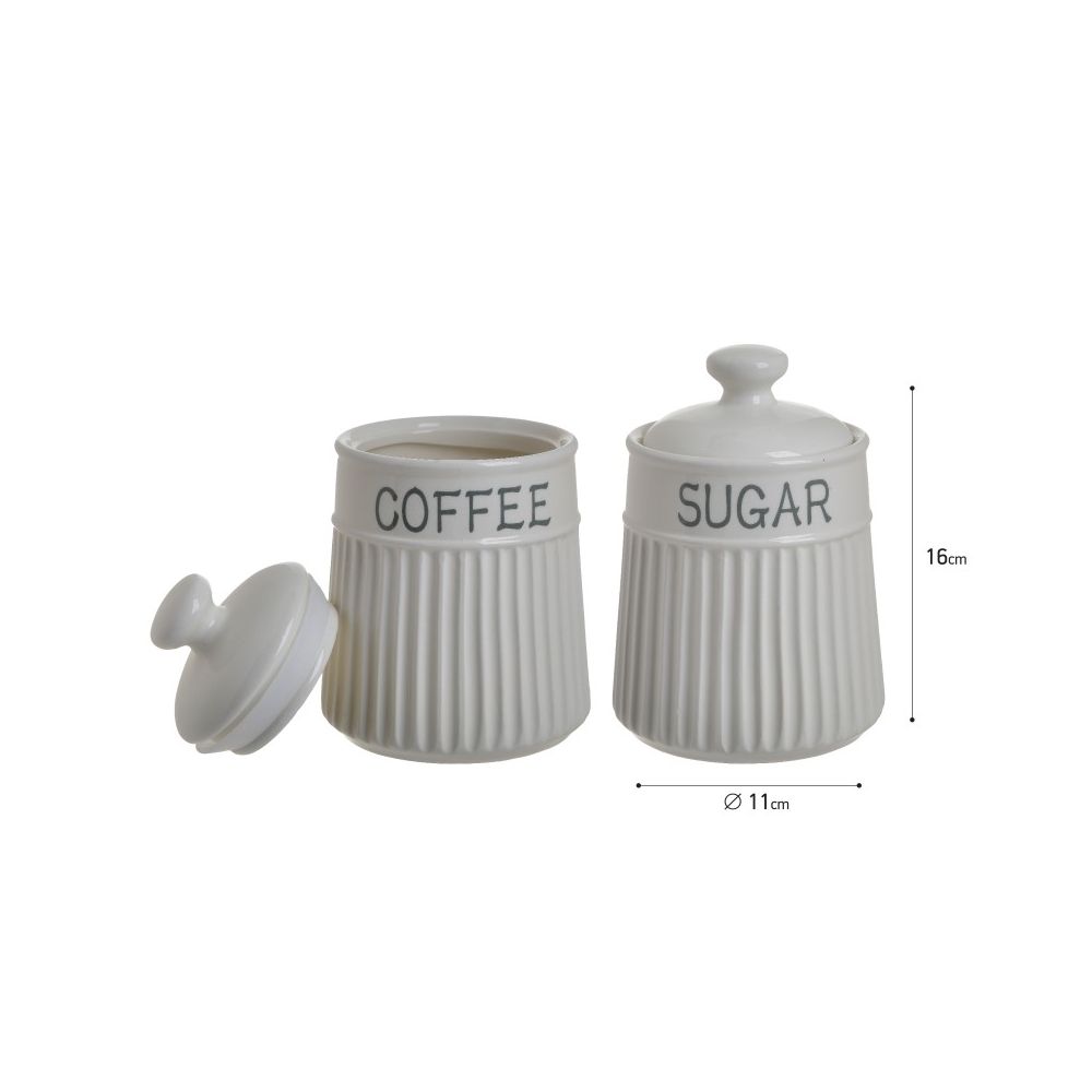 Set 2 barattoli in porcellana Zucchero/Caffe - 11x16 cm - Fiorentino Home