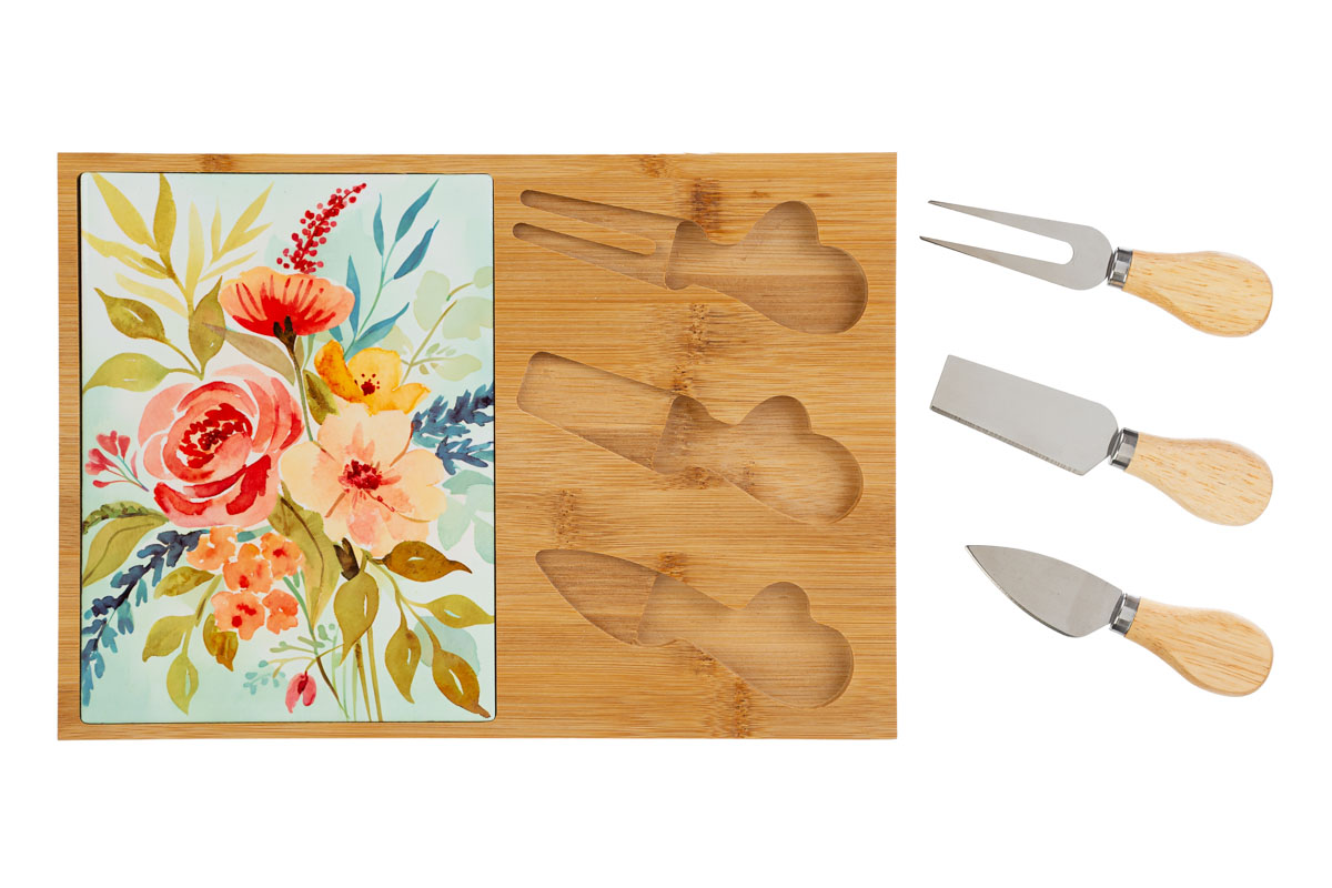 Set 4 pz tagliere legno con posate per formaggio - 30x21.5 cm - Le Stelle