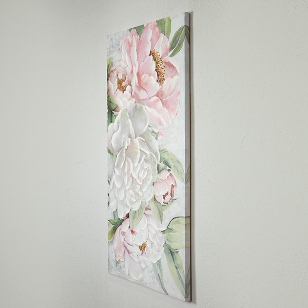 Quadro in tela con fiori rosa, verde, bianco e oro - 60x120 cm - Eurolamp