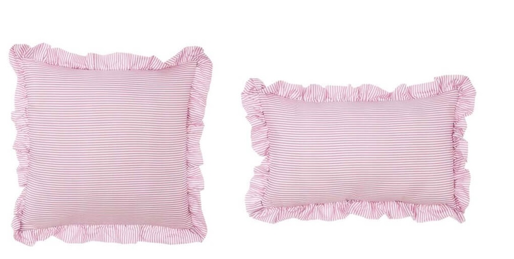 Set 2 cuscini arredo a righe con gala rosa/beige - Linea Sogno Vichy - 45x45 cm / 30x50 cm - Blanc Mariclo