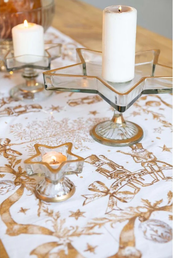 Tovaglia natalizia in cotone con schiaccianoci oro - Coll. Magia D'oro - 160x280 cm - Blanc Mariclo