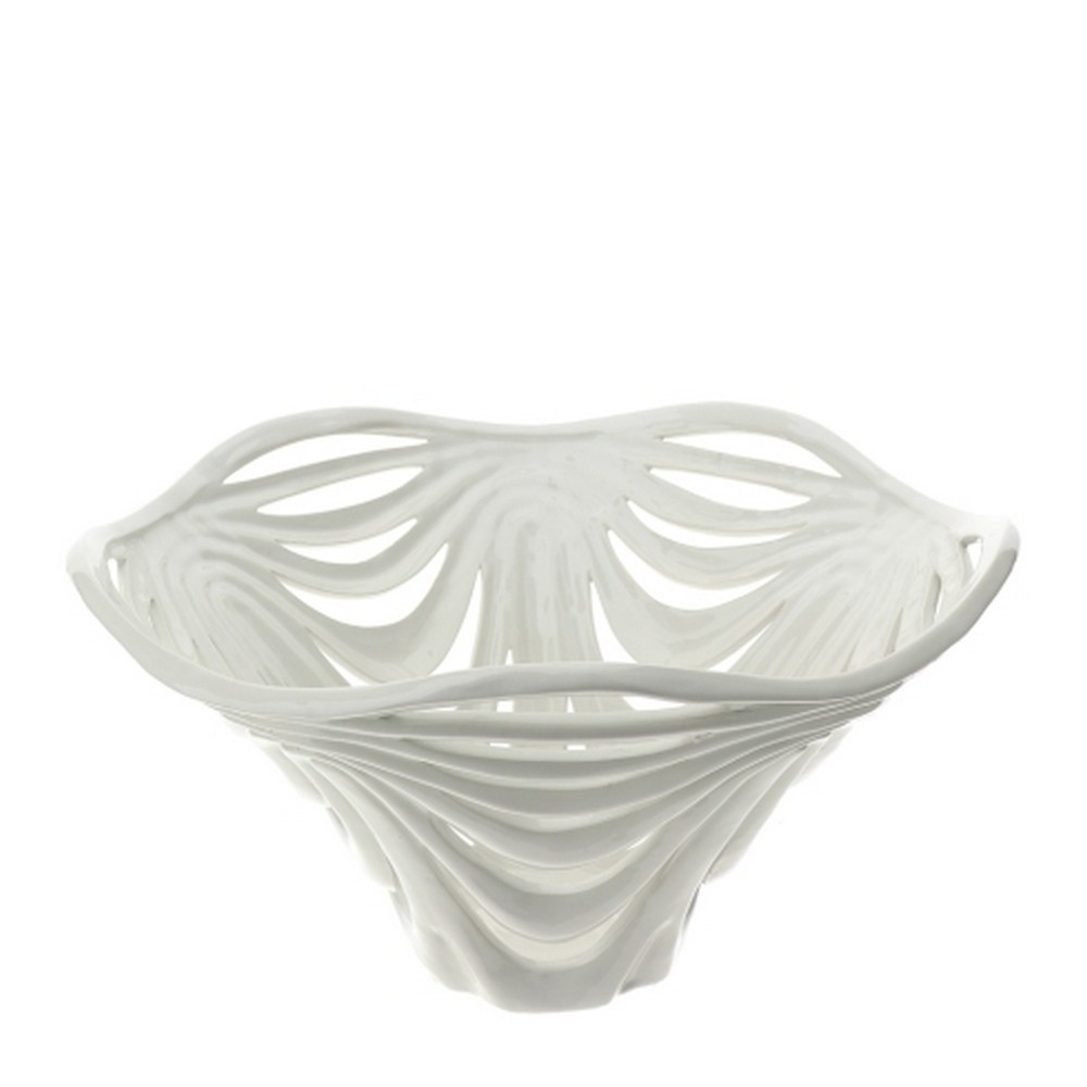 Centrotavola ceramica traforata Leaf - diam.41xH22 cm - Hervit