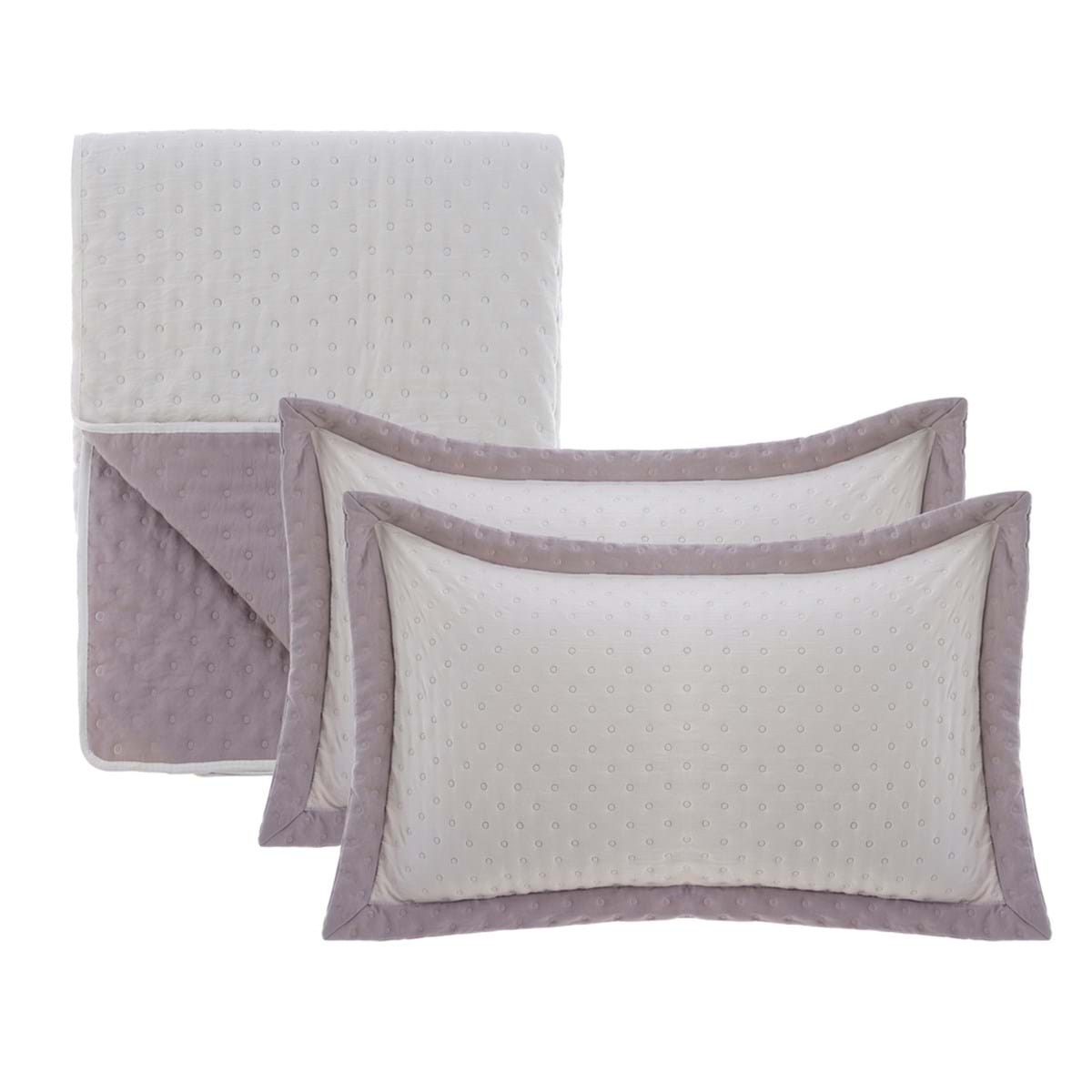 Trapuntino singolo bicolore bianco/tortora con 2 copriguanciali