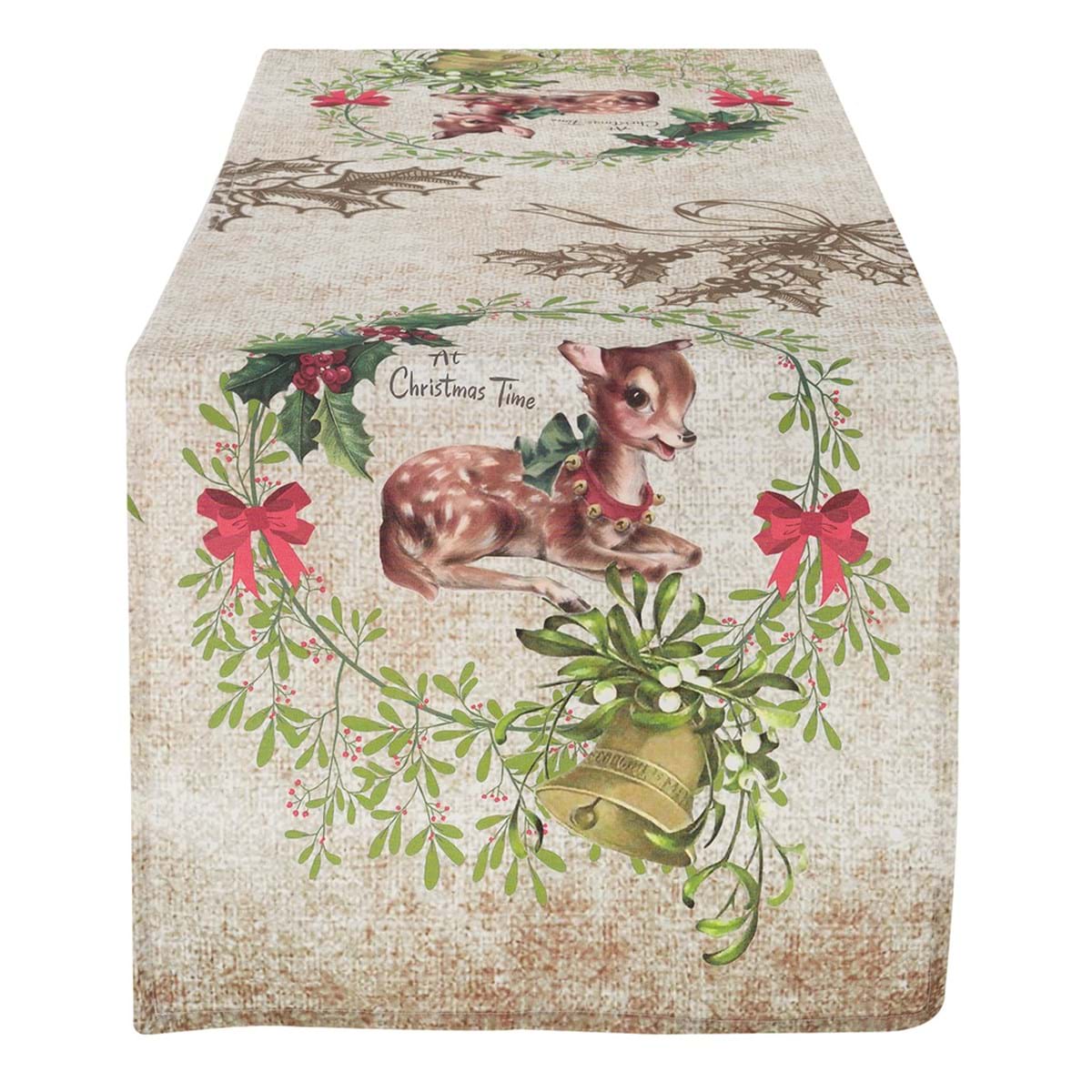 Runner in cotone con stampa natalizia - 50x150 cm - Collezione 2022 - Blanc Mariclò