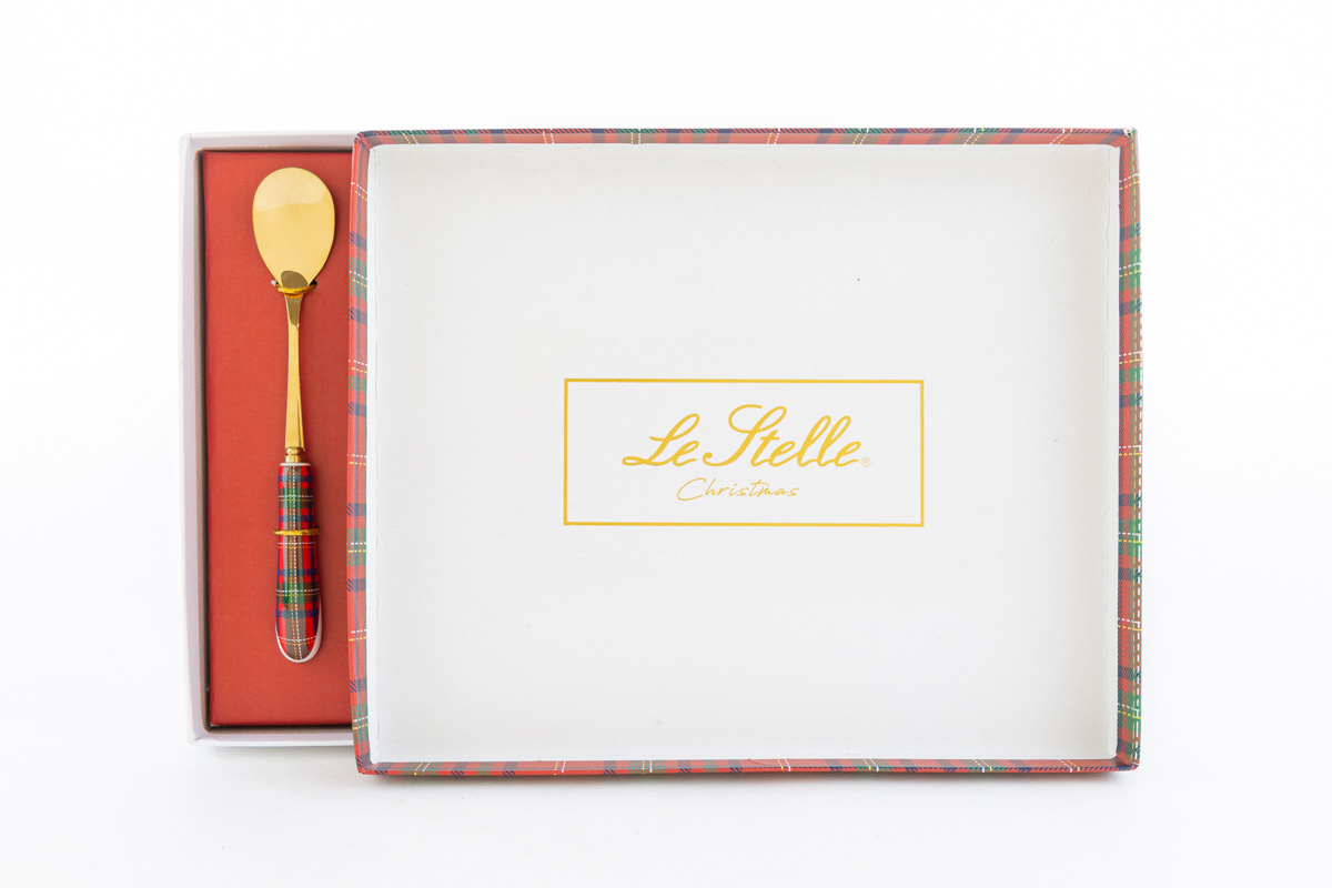 Set 6 cucchiaini da dolce con manico in tartan - 15 cm