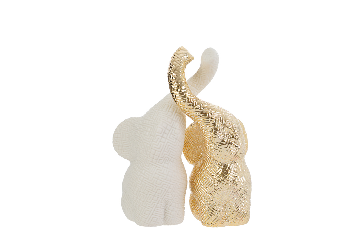 Set 2 elefantini in porcellana bianco e oro - H.16x9x5 cm - Le Stelle