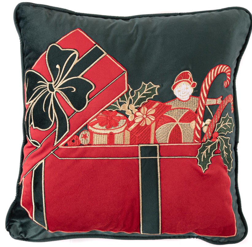 Cuscino in velluto con ricamo pacchi regalo - 2 varianti - 45x45 cm - Fiorentino Home