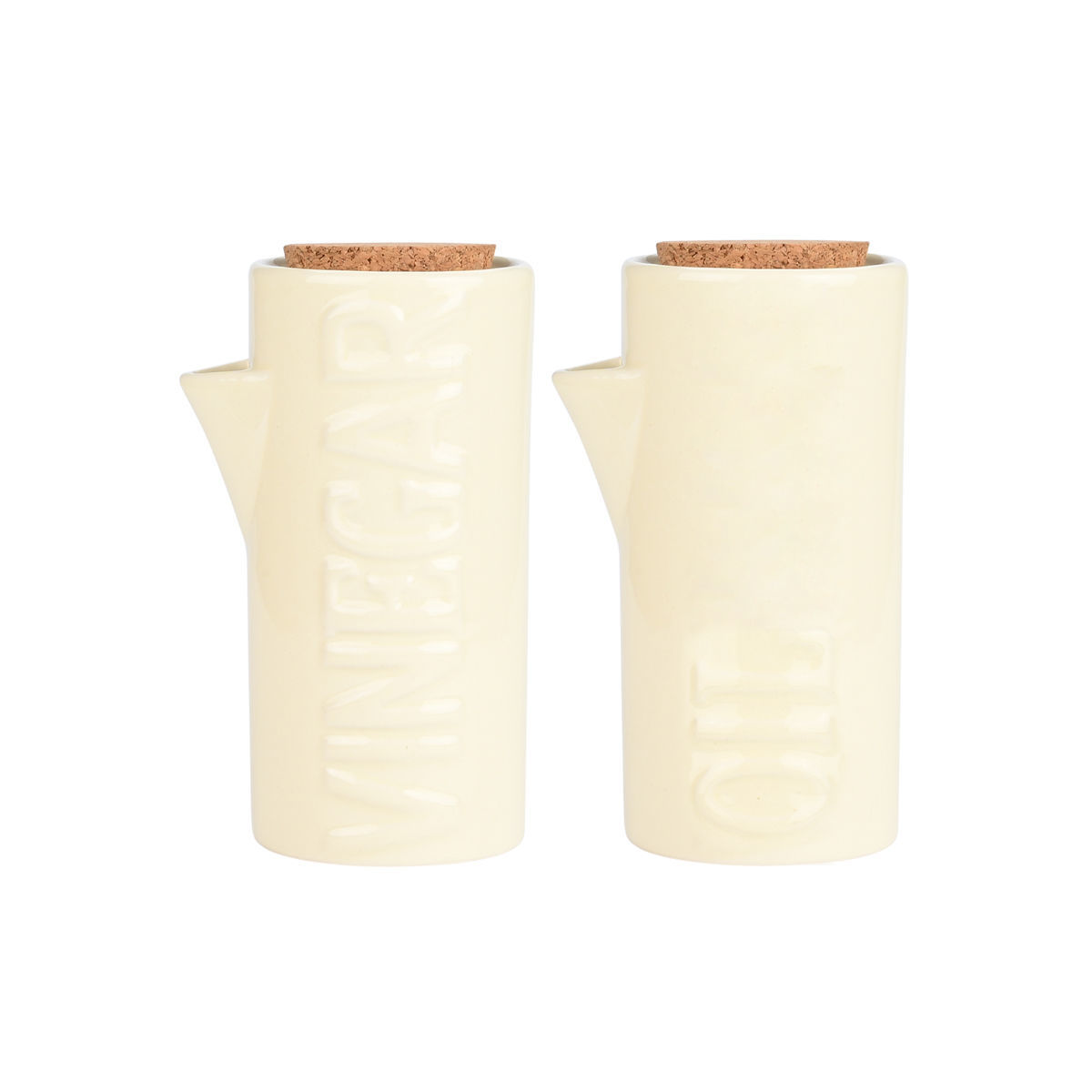 Set olio e aceto in gres avorio con tappo in sughero - 8x6 cm - Estia