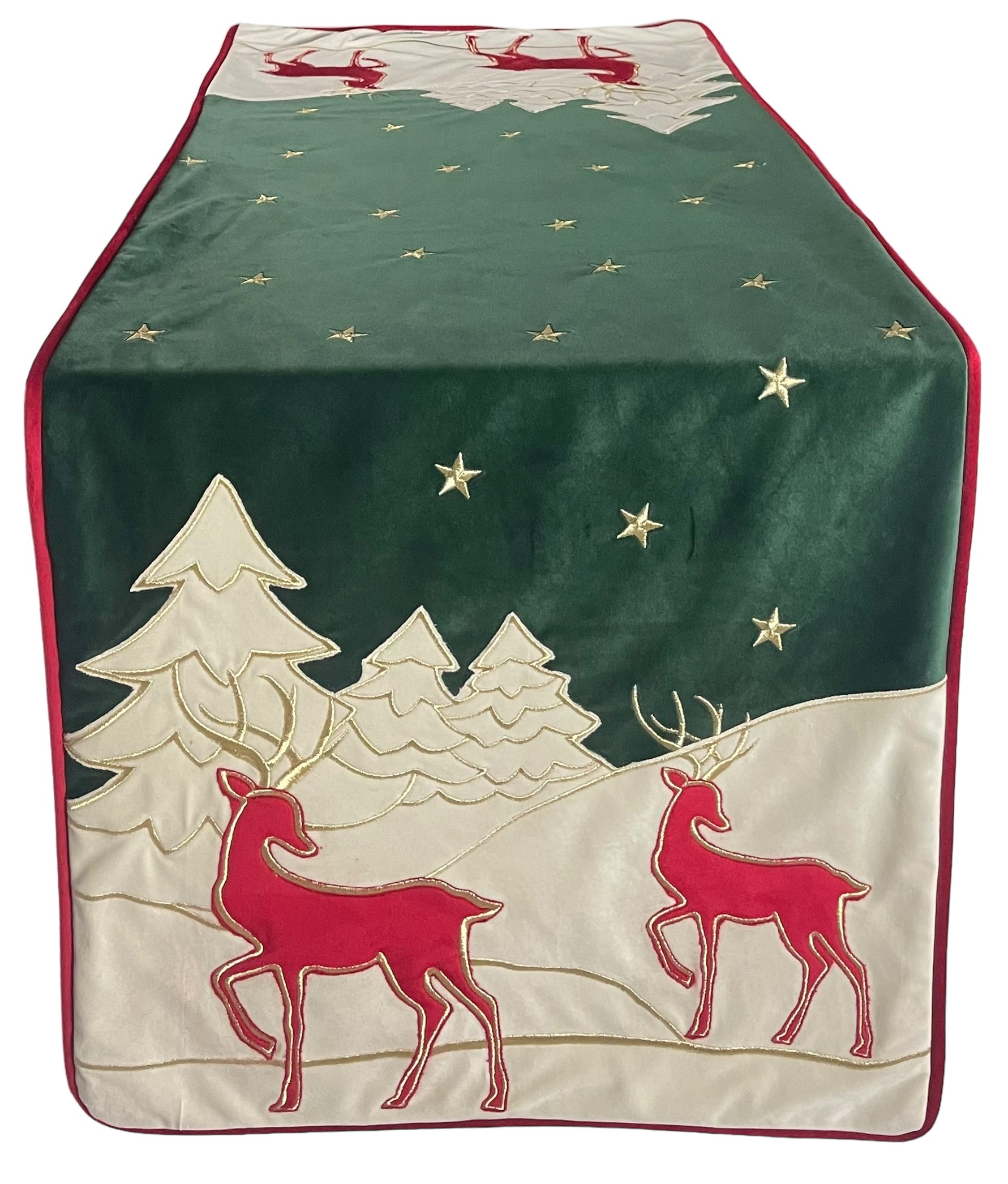Runner in velluto con ricamo renne e paesaggio - 47x135 cm - 3 varianti - Fiorentino Home