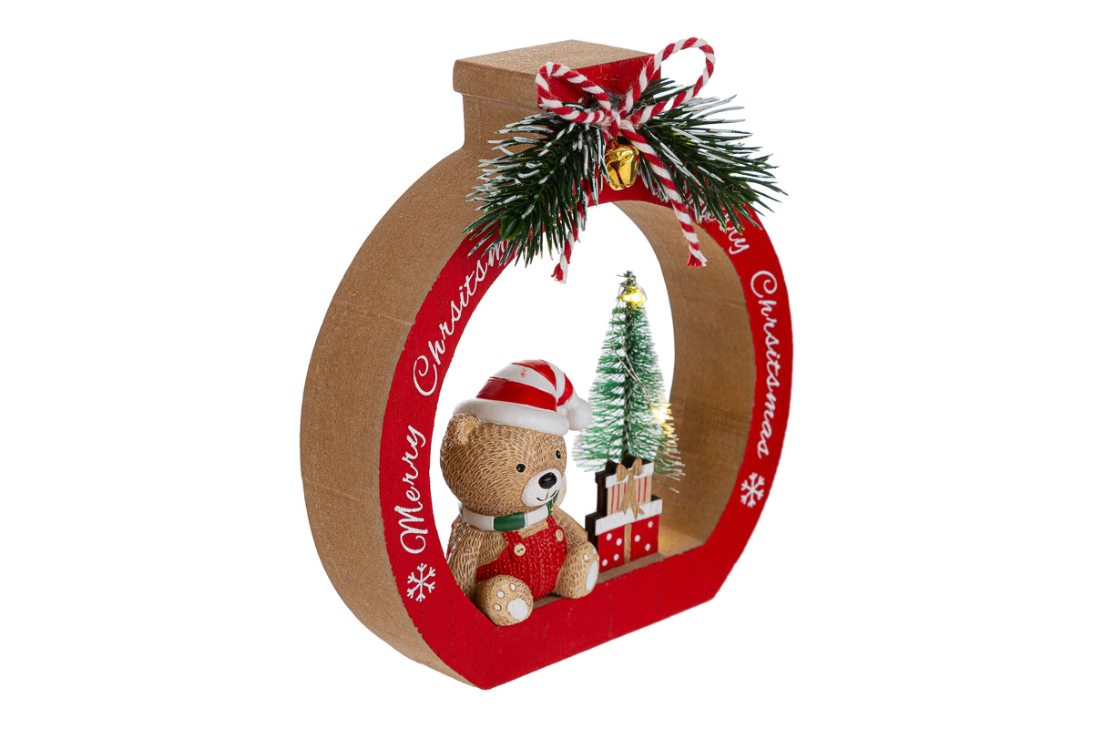 Decorazione natalizia orsetto c/led in legno e resina - H.15.5x14.5 cm - Le Stelle