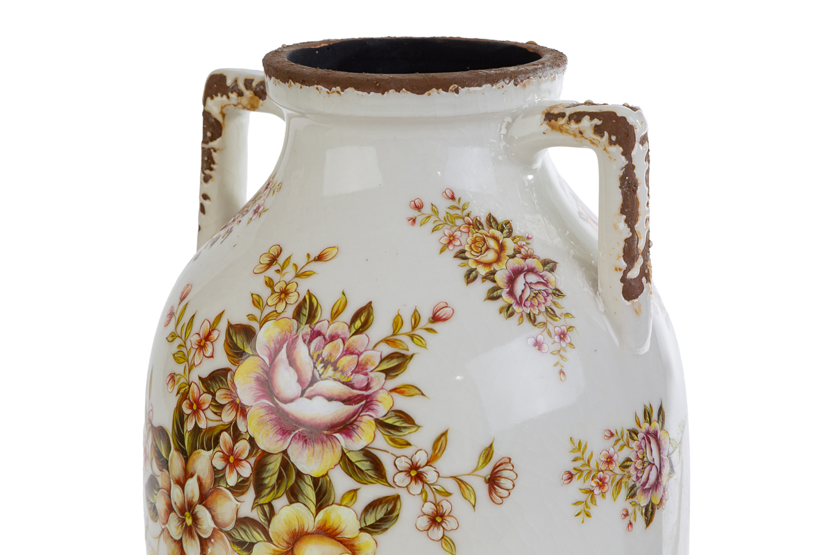Vaso anfora in ceramica con motivo floreale - H.30x18 cm - Le Stelle