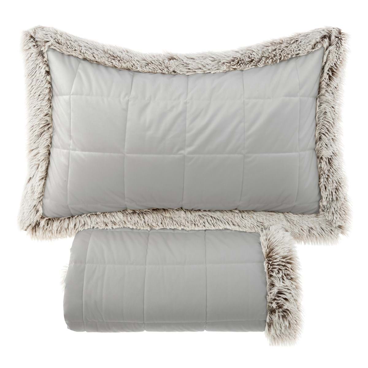 Set trapunta matrimoniale con 2 copriguanciali con pelliccia - 260x260 cm - 2 varianti di colore -  Collezione 2023 - Blanc Mariclò