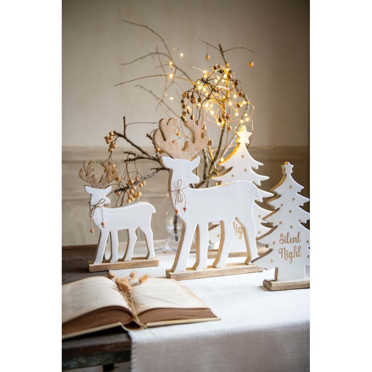 Decoro renna da appoggio in legno di mango - Collezione Agrifoglio - 31x6x43 cm - Blanc Mariclo