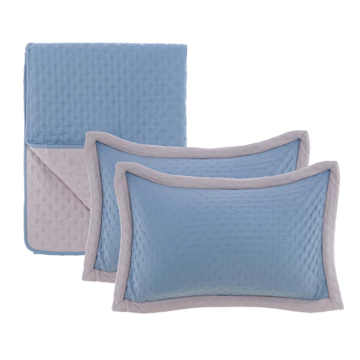 Trapuntino singolo bicolore azzurro/grigio con 2 copriguanciali