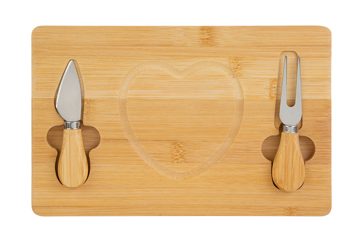 Set 3 pz tagliere legno con posate per formaggio c/box - 28x18 cm - Le Stelle